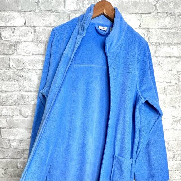 LL Bean Fleece Robe Size Large Full Zip Long Plush Winter Arctic Blue Pockets - Picture 4 of 12